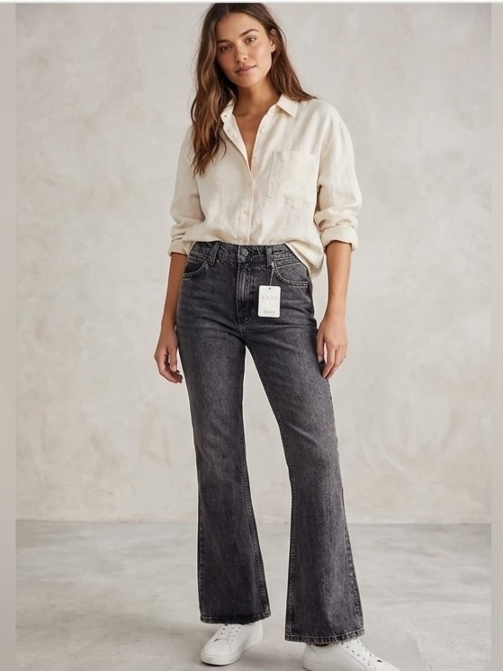 Free People We The Free West Coast Relaxed Flare Jeans Washed Black 26S NWT